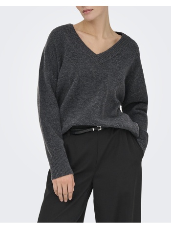 only onlmari ls loose v-neck knt 15360940-dark grey melange σε προσφορά