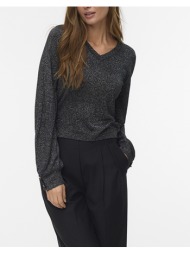 vero moda vmilona ls v-neck button pullover boo 10331577-blackw.silverlurex jetblack