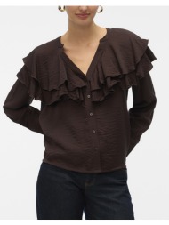 vero moda vmlizzi ls flounce top wvn ga 10335464-chocolate torte darkbrown