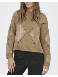 only onlkansas life ls sequins o-neck knt 15358402-tanninmelangeclearsequin brown