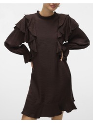 vero moda vmlizzi ls short flounce dress wvn ga 10335460-chocolate torte darkbrown