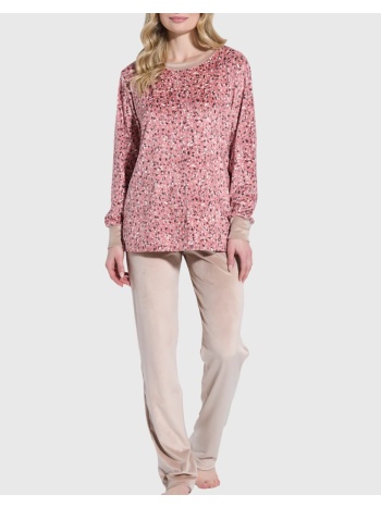 jeannette πυζαμα λαιμοκοψη βελουδο 8129-ροζ pink