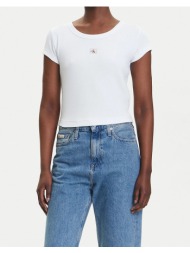 calvin klein jeans a- woven label 2x2 rib baby tee lv047c200g-yaa white