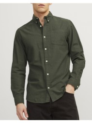 jack&jones jjeoxford shirt ls noos 12182486-forest nightslim fit khaki