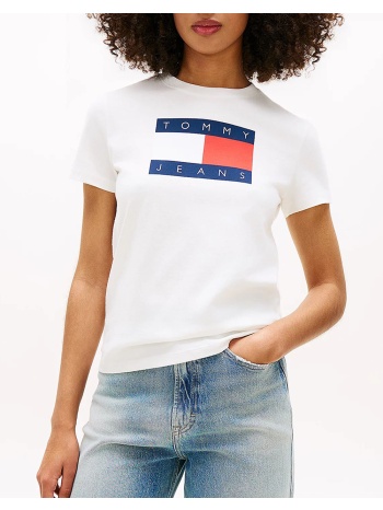 tommy jeans tjw reg tj flag ss tee dw0dw22562-ybl offwhite