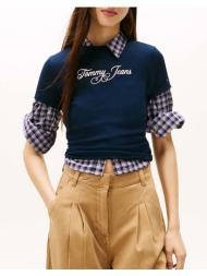 tommy jeans tjw slim ess logo 1 rib tee ext dw0dw21838-c1g darkblue