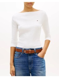 tommy hilfiger new cody slim boat-nk 3/4slv ww0ww40589-02z ecru