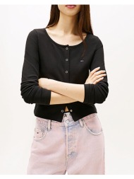 tommy jeans tjw slim rib snap button ls dw0dw22479-bds black