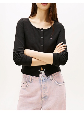 tommy jeans tjw slim rib snap button ls dw0dw22479-bds black
