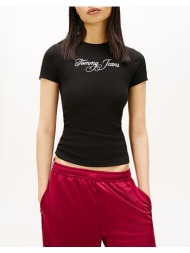 tommy jeans tjw slim ess logo 1 rib tee ext dw0dw21838-bds black