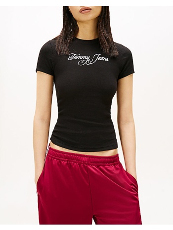 tommy jeans tjw slim ess logo 1 rib tee ext dw0dw21838-bds