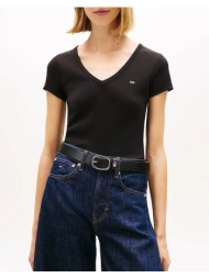 tommy jeans tjw slim essential rib v ss dw0dw17385-bds black