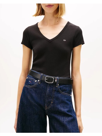 tommy jeans tjw slim essential rib v ss dw0dw17385-bds black