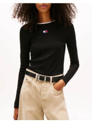 tommy jeans tjw slim badge ls rib tee ext dw0dw21839-bds black