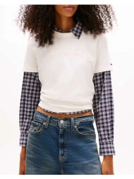 tommy jeans tjw reg gmd varsity ss tee dw0dw22458-ybh offwhite