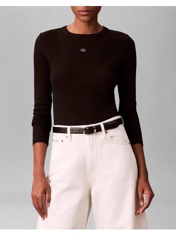 calvin klein ls woven label 2x2 rib crew top lv047e205g-ub1
