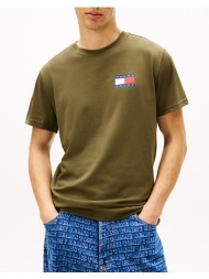 tommy jeans tjm slim essential flag tee ext dm0dm20740-gy1 khaki