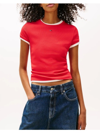 tommy jeans tjw slim essential rib ss ext dw0dw17383-xk3 red