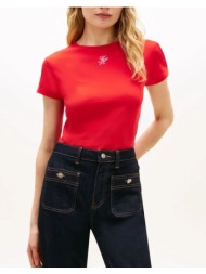 tommy hilfiger th script slim ss tee ww0ww48710-sne firered