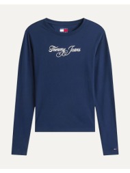 tommy jeans tjw slim essential logo 1 ls tee dw0dw21844-c1g darkblue