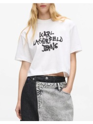 karl lagerfeld jeans klj reg cropped graffiti tee b1w17054-100 white