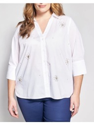 parabita πουκάμισο ποπλίνα με στρας σχέδια 012610509782-001 white