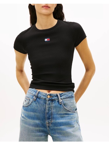 tommy jeans tjw slim badge rib tee dw0dw17881-bds black