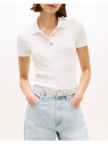 tommy hilfiger gold button slim ss polo ww0ww49252-ybl ecru
