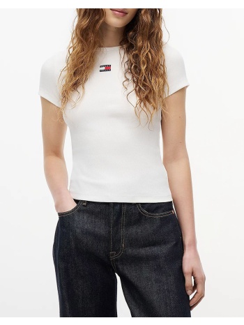 tommy jeans tjw slim badge rib tee dw0dw17881-ybl ecru