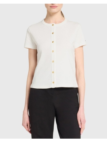tommy hilfiger gold button slim ss tee ww0ww48709-ybl ecru