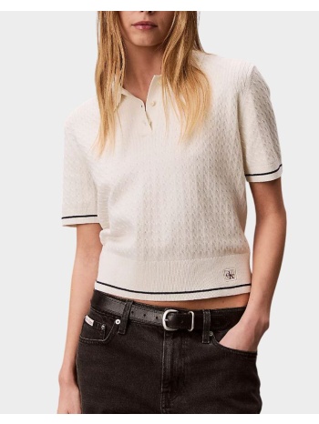 calvin klein jeans ss woven label cropped cable swe