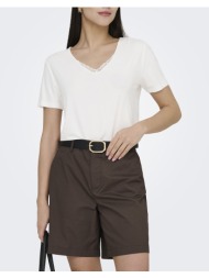 only onlrilla s/s v-neck lace top jrs 15369760-cloud dancer white