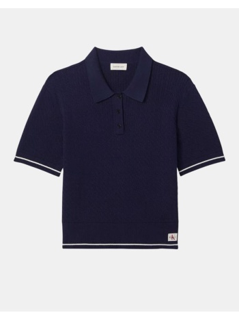 calvin klein jeans ss woven label cropped cable swe