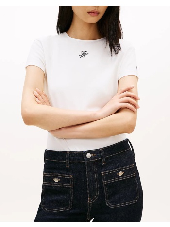 tommy hilfiger th script slim ss tee ww0ww48710-ybl ecru