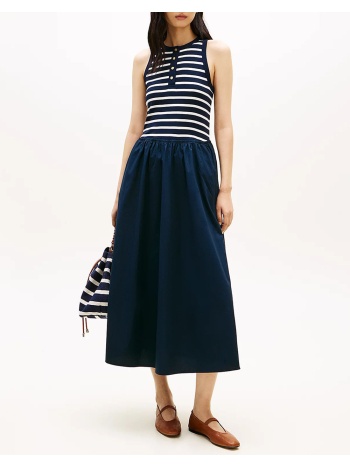 tommy hilfiger gold button poplin mix dress ww0ww49628-0x3