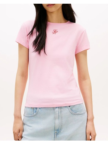 tommy hilfiger th script slim ss tee ww0ww48710-tol pink