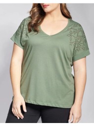 parabita βαμβακερό t-shirt με σχέδια με τρουκς στους ώμους 012610100129-023 khaki