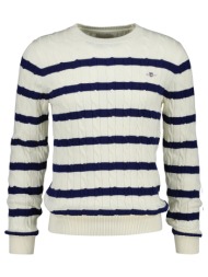 gant πουλοβερ μμ striped cotton cable c-neck 3g8050609-130 cream