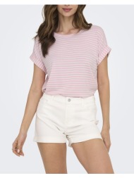 only onlmoster stripe s/s o-neck top jrs noos 15206243-pink ladyclouddancer multi
