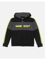 guess kids ls hooded active top w/zip φουτερ παιδικο boy n6rq02ka6r4-jblk black