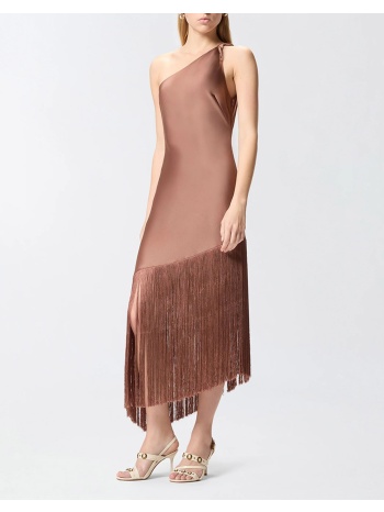 pinko kiwi abito satin con frange 106352a33d-l50 chocolate