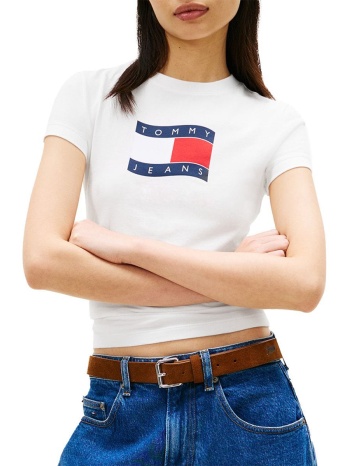 tommy jeans tjw slim wavy flag tee ext dw0dw22781-ybl ecru