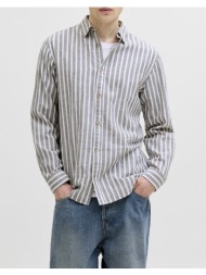 jack&jones jjesummer linen blend shirt l/s sn 12289174-vetiverstripes gray