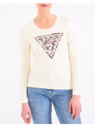 guess ls cn leo triangle tee μπλουζα γυναικειο w6ri33j1314-g047 ecru