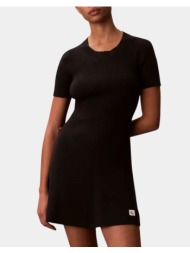 calvin klein jeans cotton rib ss mini dress lv047f325g-ub1 black