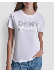 dkny dj6t1746 logo μπλουζακι κοντομανικο dkny dj6t1746-c5l white