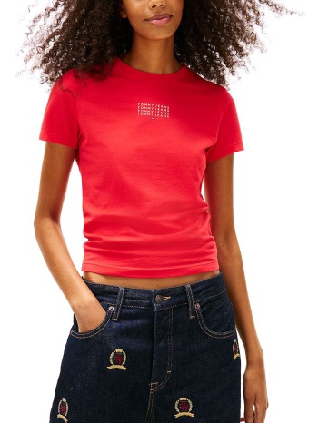 tommy jeans tjw slim multi linear ss tee dw0dw21841-xk3 red