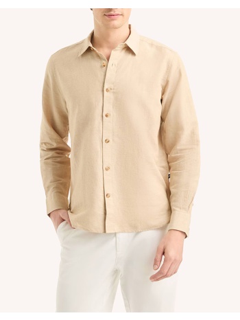 nautica πουκαμισο μμ l/s linen solid fca 3ncwr6548-2sa biege