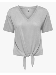 only onlamber s/s knot shine top jrs 15369755-light grey melangesilverglitter lightgray