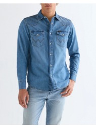 wrangler western shirt 112378393-mid light wash denimlightblue